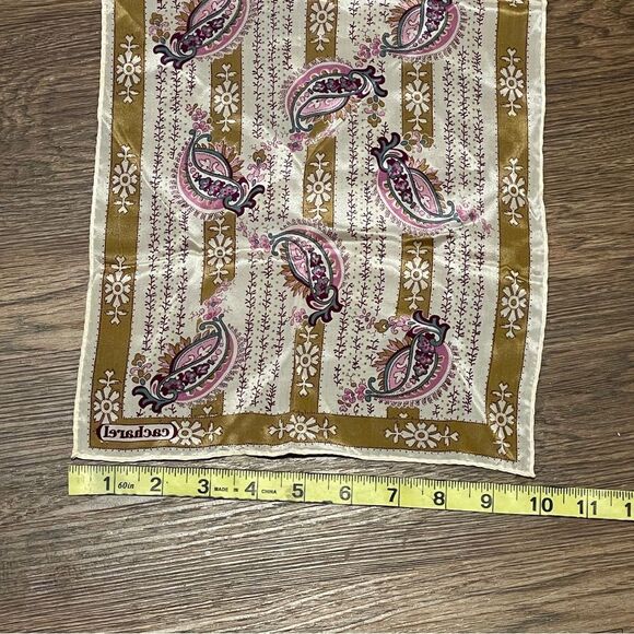Vintage Cacharel For Glentex 100% SILK Scarf Pink Purple Cream Tan - Picture 9 of 9